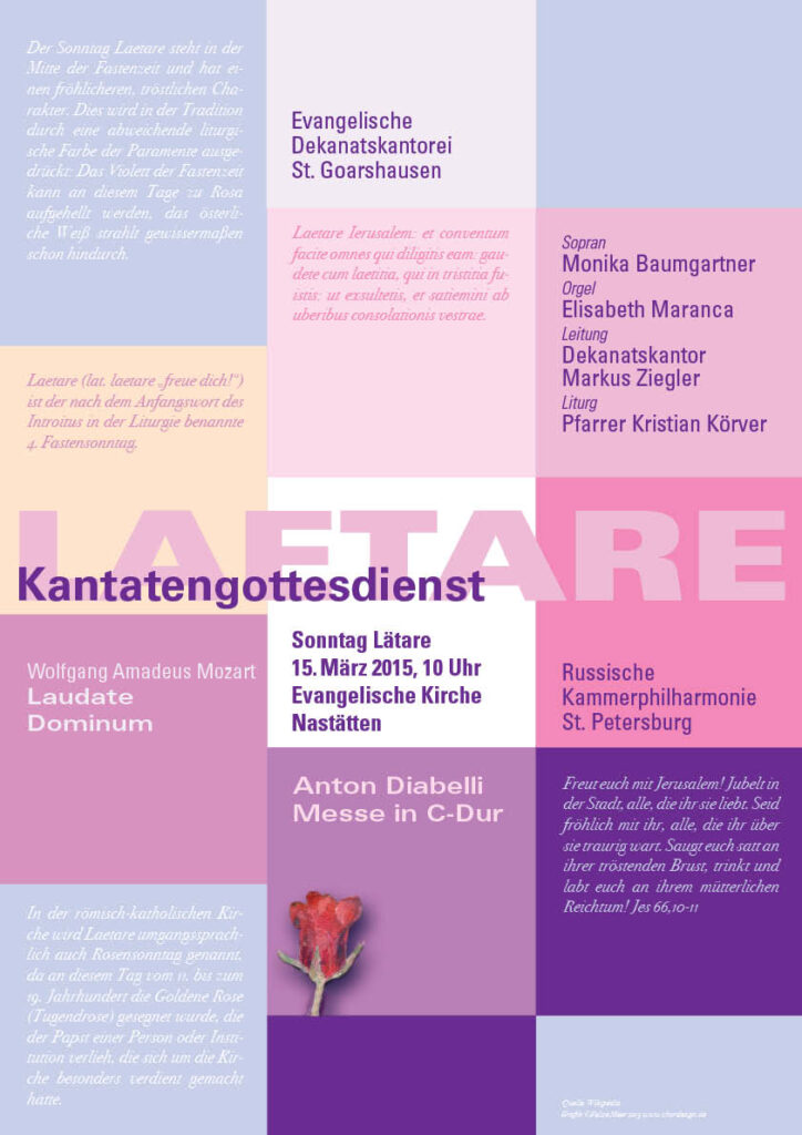 Kantatengottesdienst Laetare, Evangelische Kantorei St. Goarshausen, 2015, Gestaltung Felice Meer