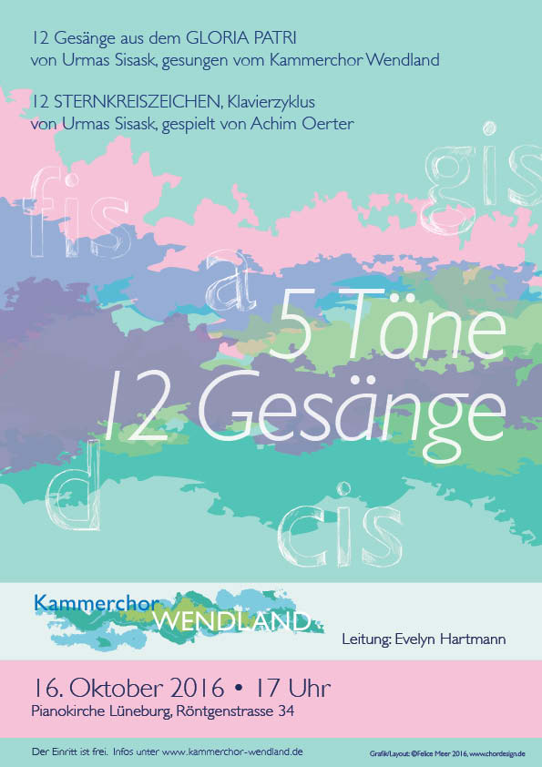 5 Töne 12 Gesänge aus dem Gloria Patri von Urmas Sisask 2026, Kammerchor Wendland und Pianist in Lüneburg, Typographieplakat von Felice Meer