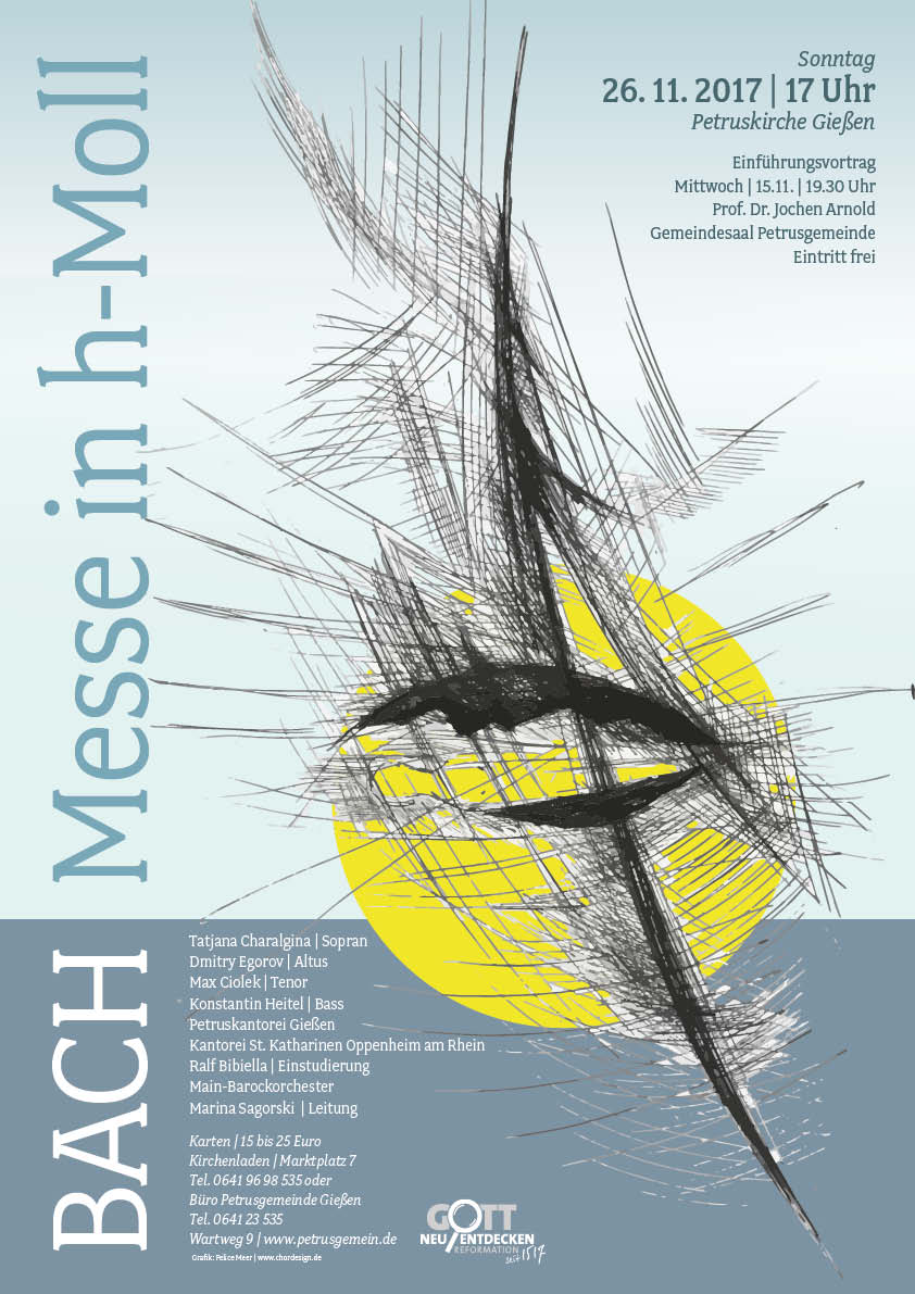 h-Moll Messe von Bach. Plakat für ein Konzert der Kantorei der Petruskirche Giessen, Artwork: Felice Meer