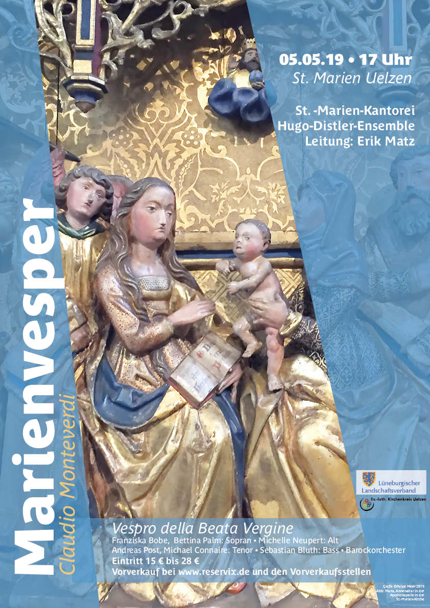 Marienvesper von Verdi, St. Marien Kantorei und Hugo Diestler Ensemble singen die Vespro della Beata Vergine Plakatgestaltung Felice Meer 2019