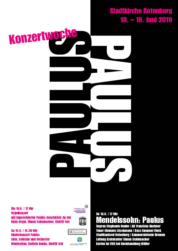 Paulus Konzertwoche zu Mendelsohn in Rotenburg, Plakat und Flyer Felice Meer 2019