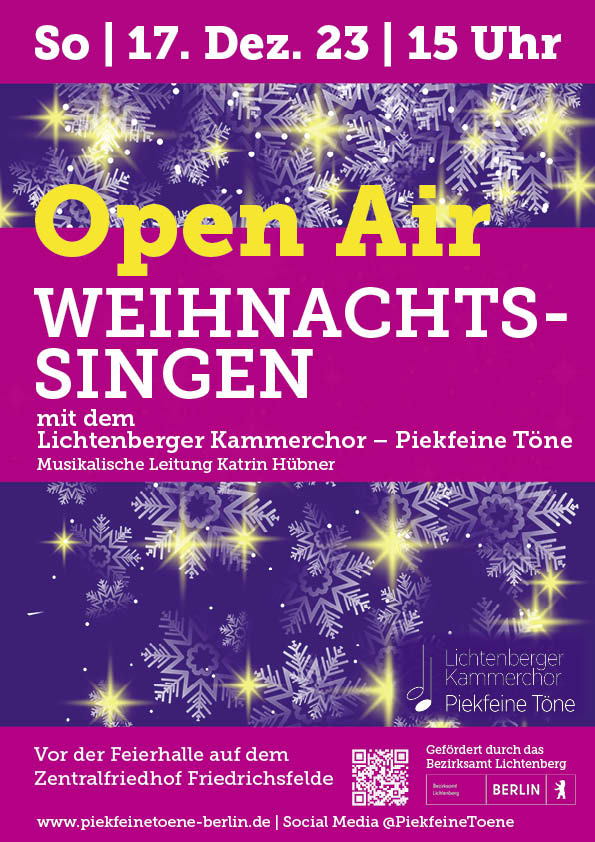 Open Air Weihnachtslieder singen mit dem Lichtenberger Kammerchor in Berlin, Grafikdesign von Felice Meer