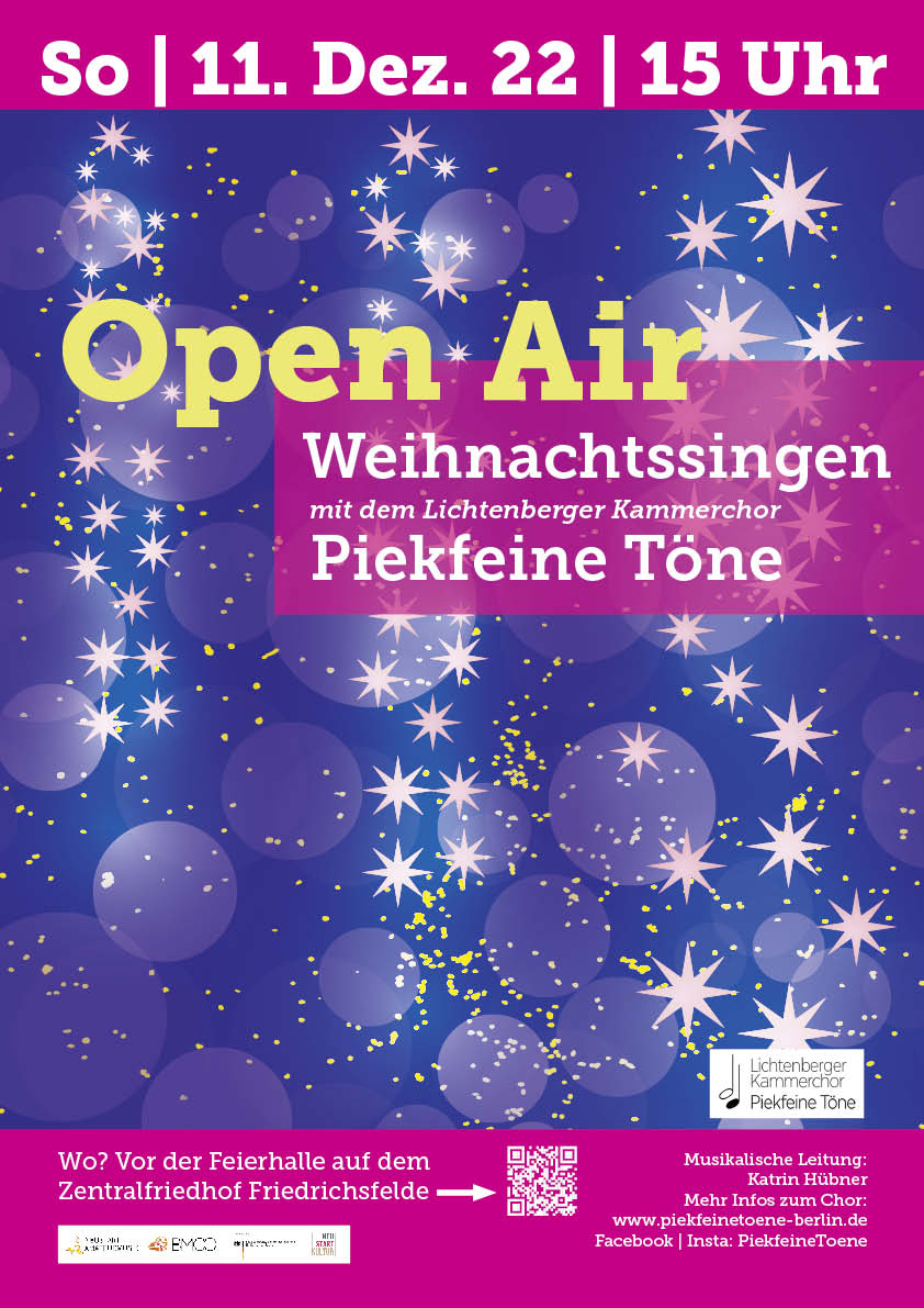 Open Air Weihnachtslieder singen mit dem Lichtenberger Kammerchor in Berlin, Grafikdesign von Felice Meer, 2022