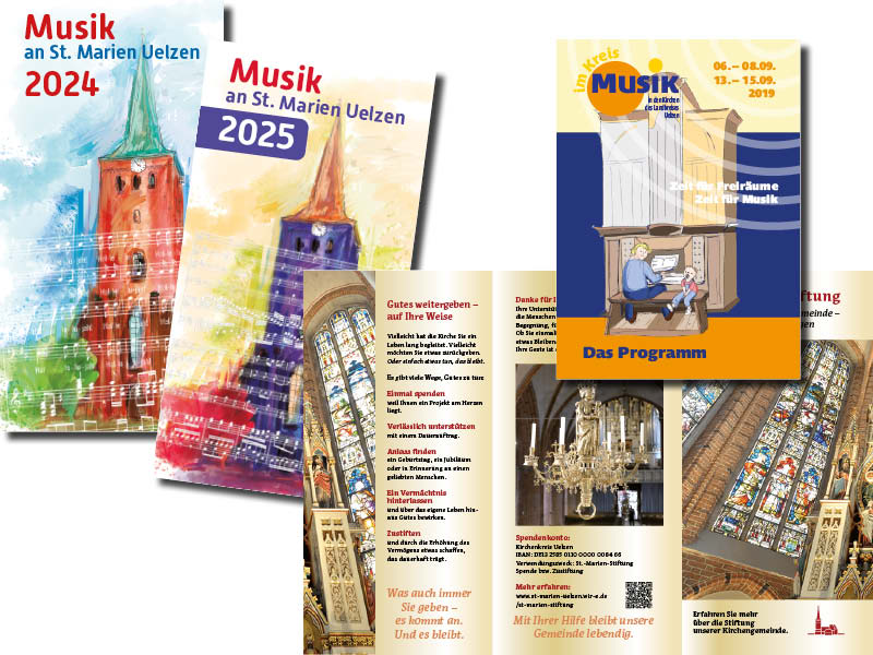 Jahresprogramm Kirchenmusik St. Marien Uelzen und Programm für Musik im Kreis, layout und Illustrationen von Felice Meer