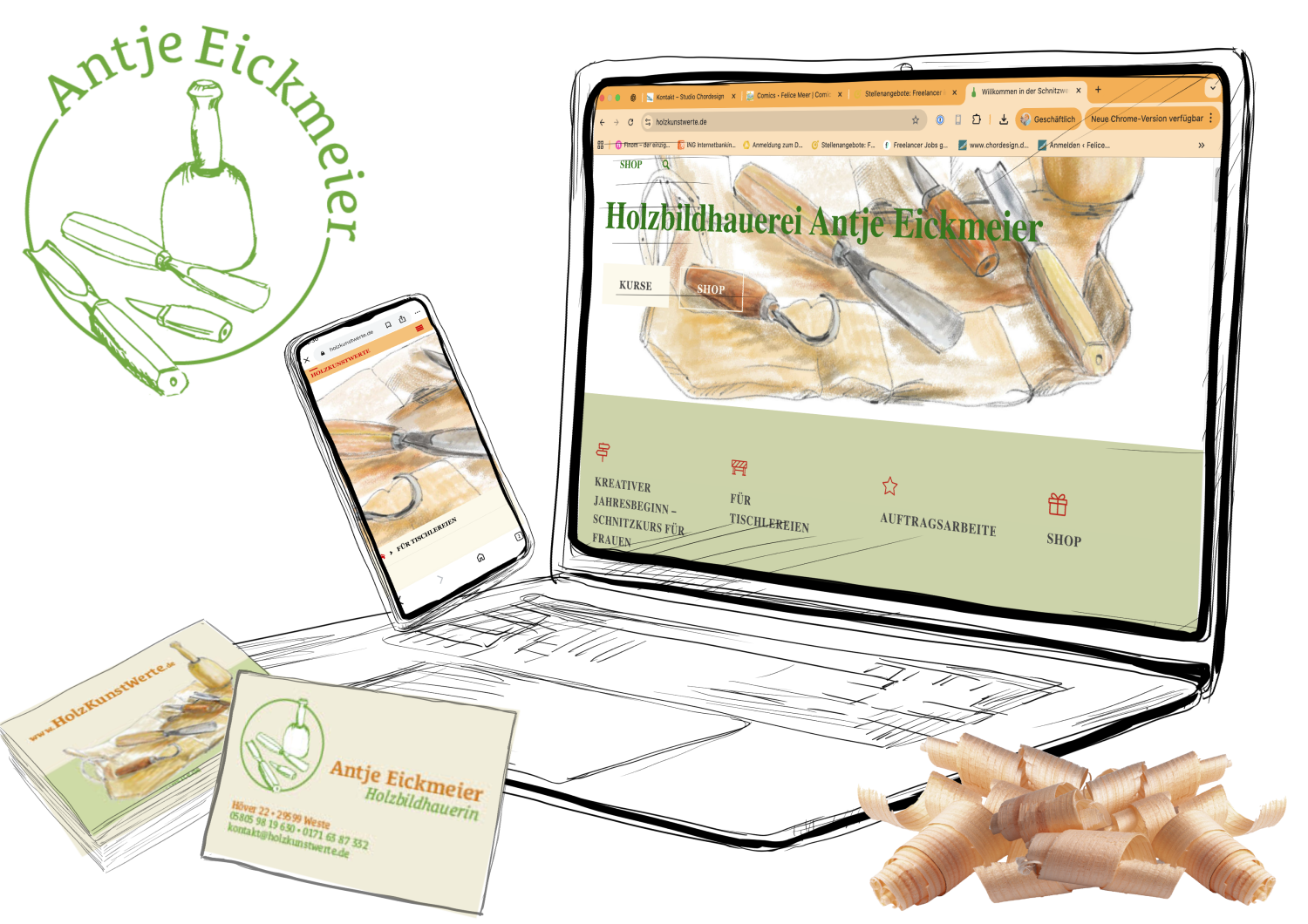 Angebot für Tischlereien: Logo, Print und Web, Visitenkarten bis Autobedruckung aus einer Hand von Felice Meer, Grafikdesignerin