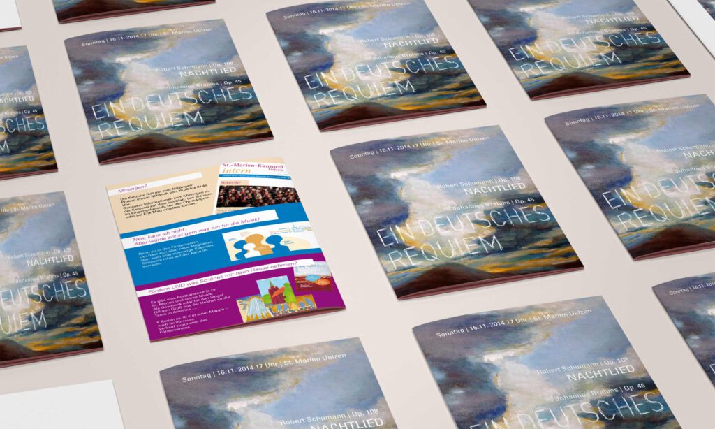 Programmheft Vorder und Rückseite für Brahms Ein Deutsches Requiem, Konzert der Kantorei Uelzen